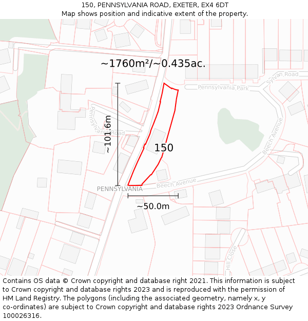 150, PENNSYLVANIA ROAD, EXETER, EX4 6DT: Plot and title map