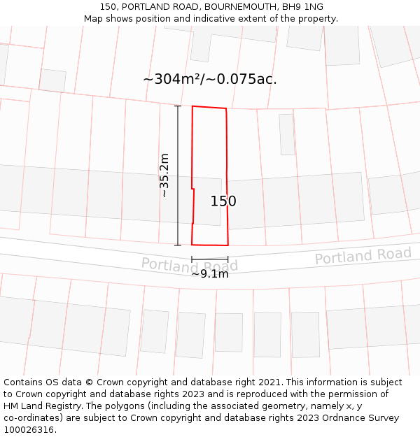 150, PORTLAND ROAD, BOURNEMOUTH, BH9 1NG: Plot and title map