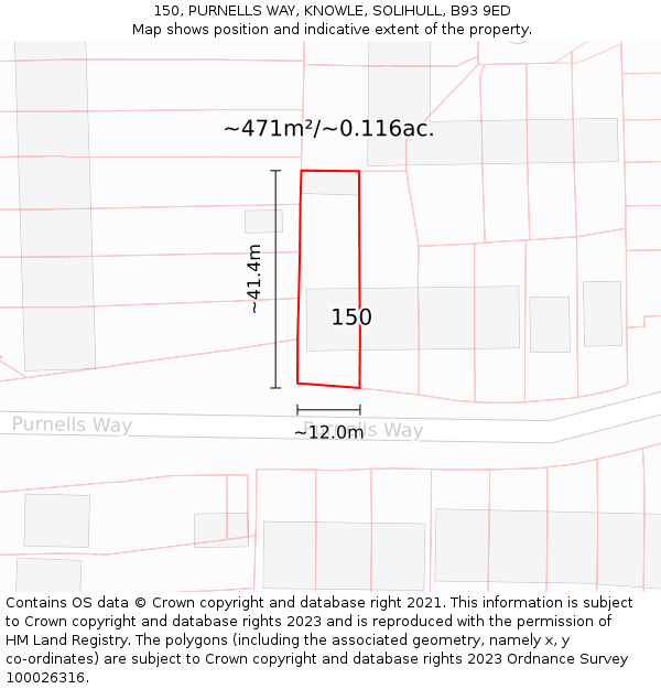 150, PURNELLS WAY, KNOWLE, SOLIHULL, B93 9ED: Plot and title map