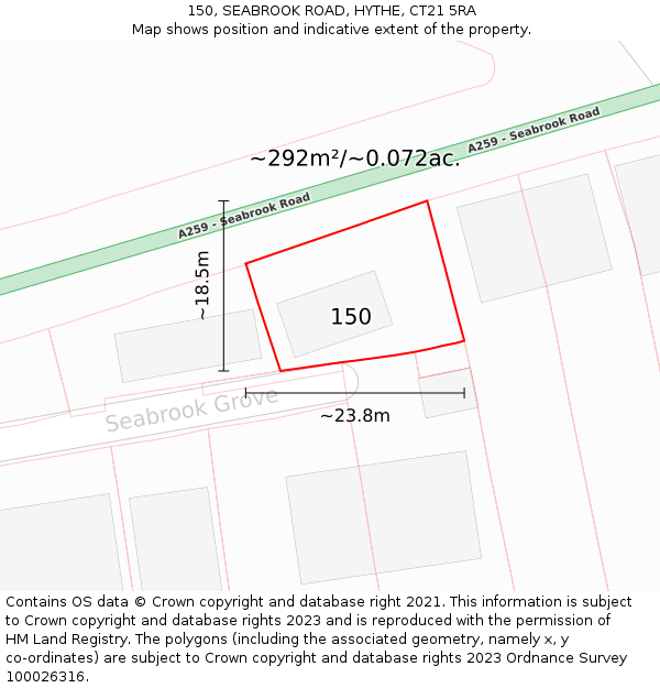 150, SEABROOK ROAD, HYTHE, CT21 5RA: Plot and title map
