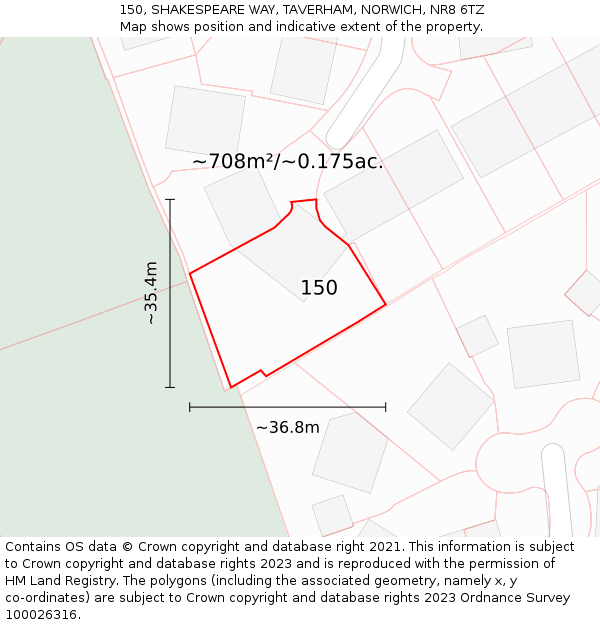 150, SHAKESPEARE WAY, TAVERHAM, NORWICH, NR8 6TZ: Plot and title map