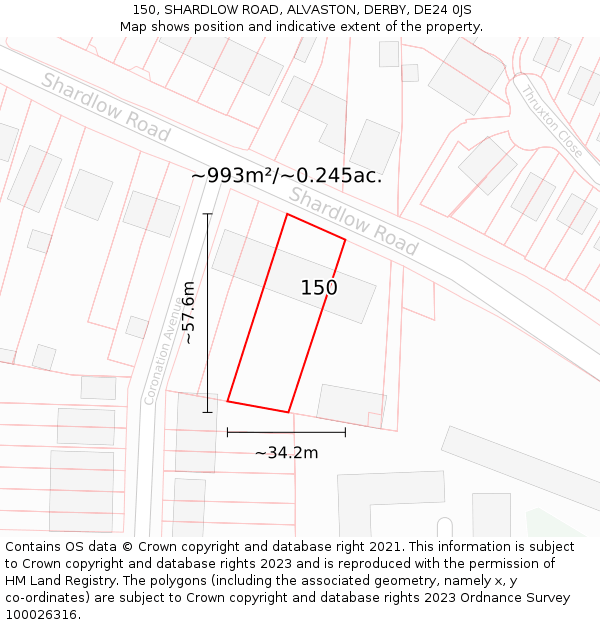 150, SHARDLOW ROAD, ALVASTON, DERBY, DE24 0JS: Plot and title map