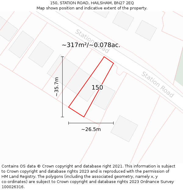 150, STATION ROAD, HAILSHAM, BN27 2EQ: Plot and title map