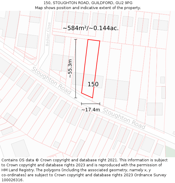 150, STOUGHTON ROAD, GUILDFORD, GU2 9PG: Plot and title map