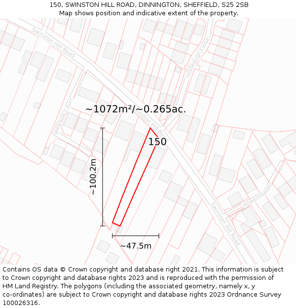 150, SWINSTON HILL ROAD, DINNINGTON, SHEFFIELD, S25 2SB: Plot and title map