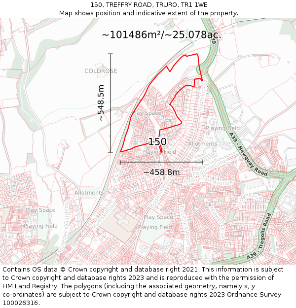 150, TREFFRY ROAD, TRURO, TR1 1WE: Plot and title map