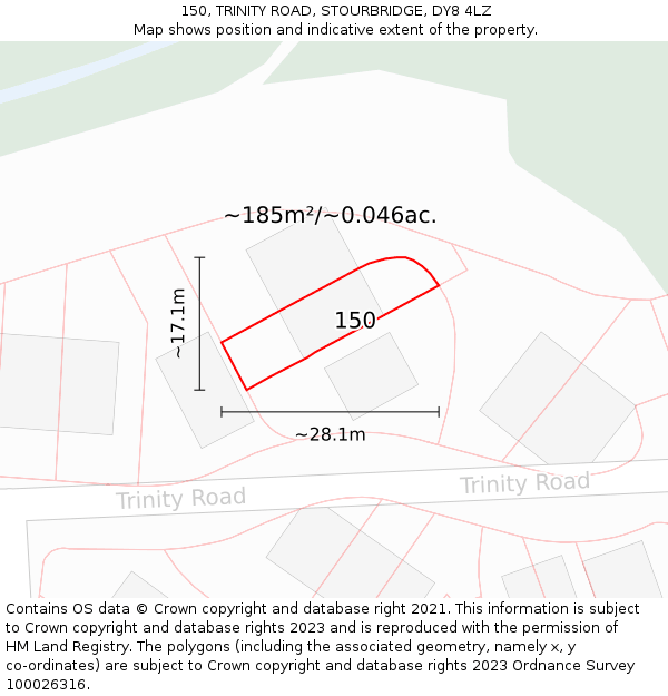 150, TRINITY ROAD, STOURBRIDGE, DY8 4LZ: Plot and title map