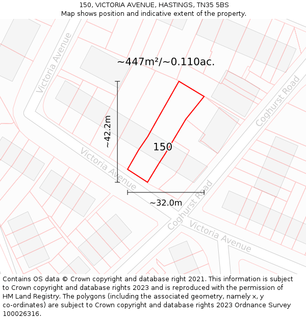 150, VICTORIA AVENUE, HASTINGS, TN35 5BS: Plot and title map