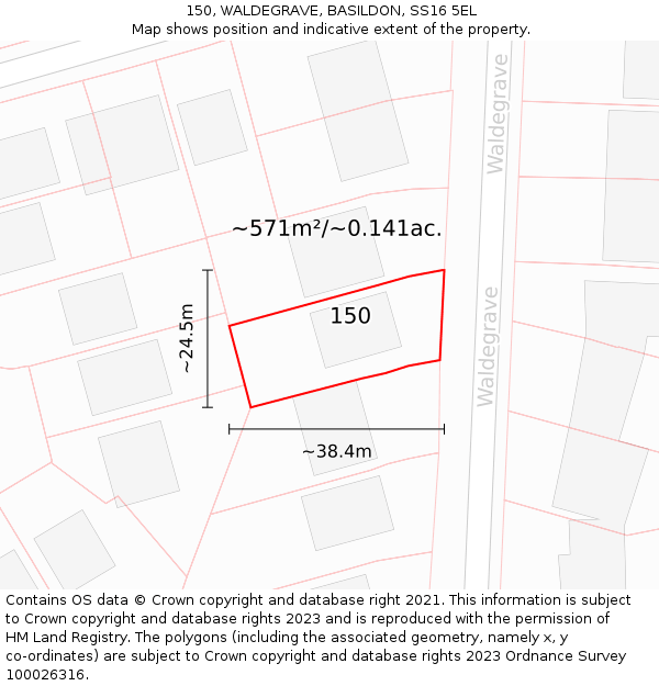 150, WALDEGRAVE, BASILDON, SS16 5EL: Plot and title map
