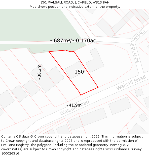 150, WALSALL ROAD, LICHFIELD, WS13 8AH: Plot and title map