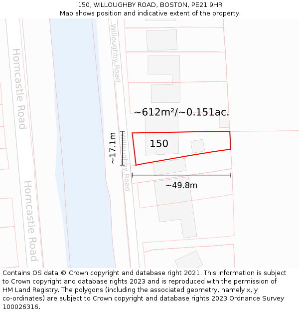 150, WILLOUGHBY ROAD, BOSTON, PE21 9HR: Plot and title map