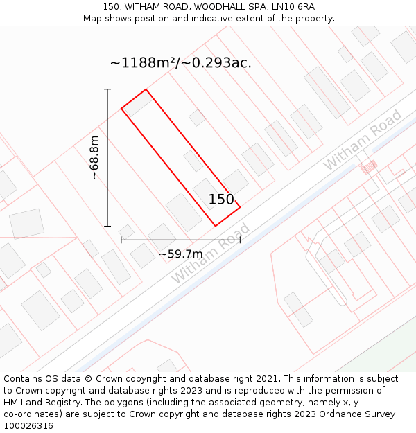 150, WITHAM ROAD, WOODHALL SPA, LN10 6RA: Plot and title map