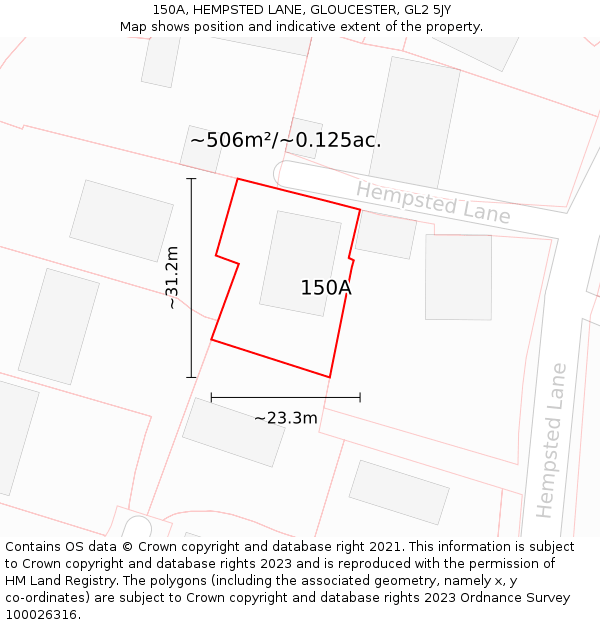 150A, HEMPSTED LANE, GLOUCESTER, GL2 5JY: Plot and title map