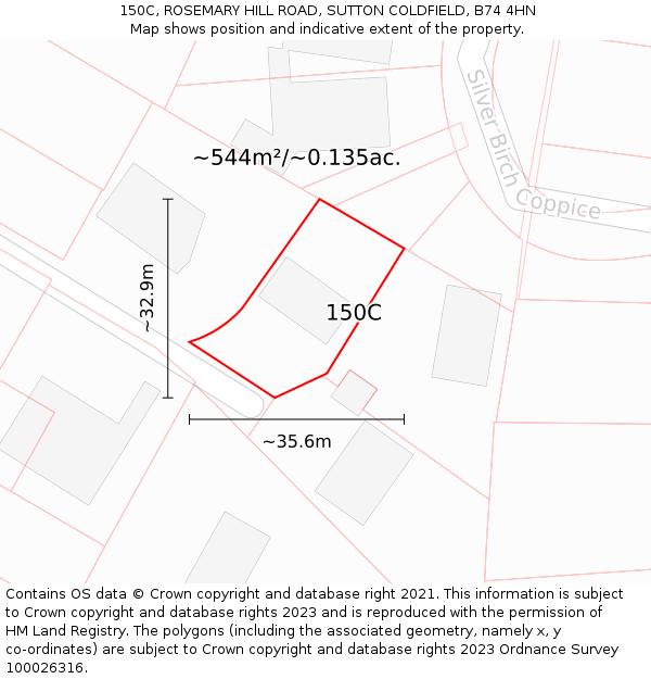 150C, ROSEMARY HILL ROAD, SUTTON COLDFIELD, B74 4HN: Plot and title map