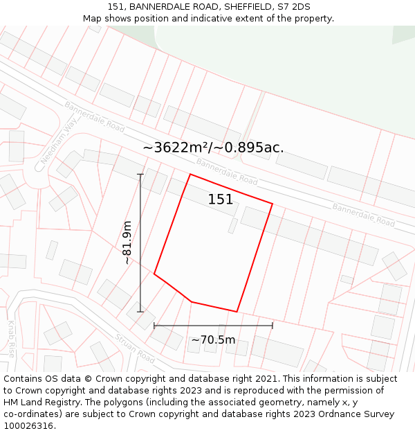 151, BANNERDALE ROAD, SHEFFIELD, S7 2DS: Plot and title map