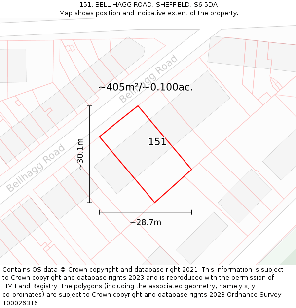 151, BELL HAGG ROAD, SHEFFIELD, S6 5DA: Plot and title map