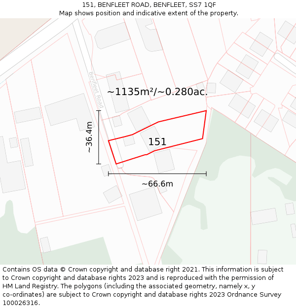 151, BENFLEET ROAD, BENFLEET, SS7 1QF: Plot and title map