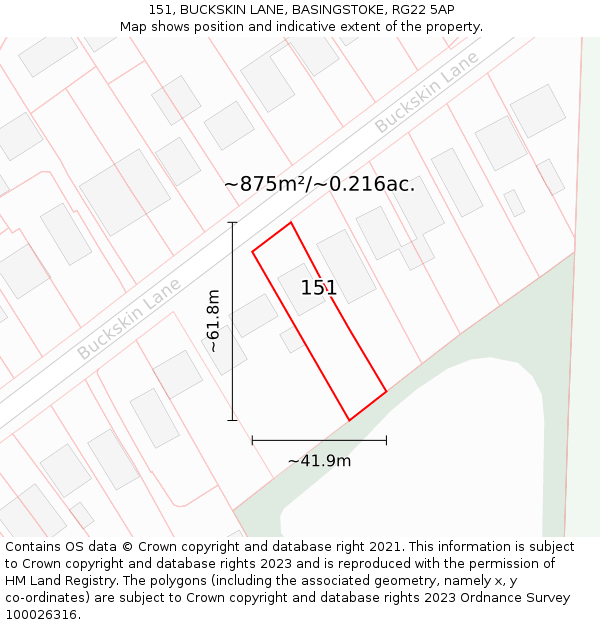 151, BUCKSKIN LANE, BASINGSTOKE, RG22 5AP: Plot and title map