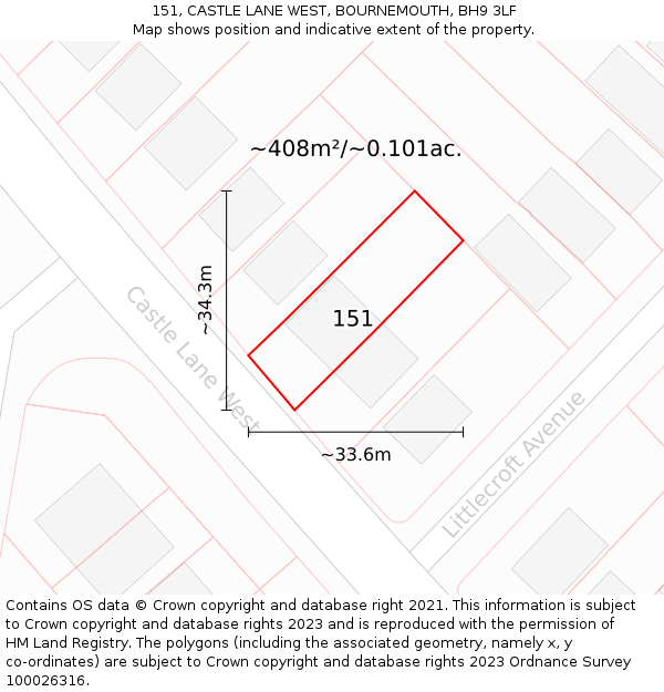 151, CASTLE LANE WEST, BOURNEMOUTH, BH9 3LF: Plot and title map