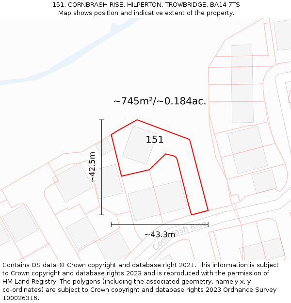 151, CORNBRASH RISE, HILPERTON, TROWBRIDGE, BA14 7TS: Plot and title map
