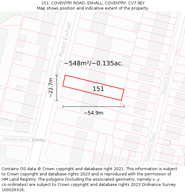 151, COVENTRY ROAD, EXHALL, COVENTRY, CV7 9EY: Plot and title map