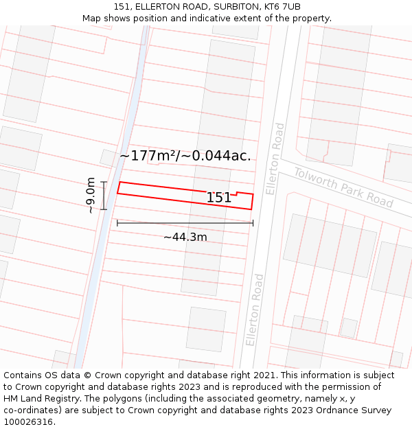 151, ELLERTON ROAD, SURBITON, KT6 7UB: Plot and title map
