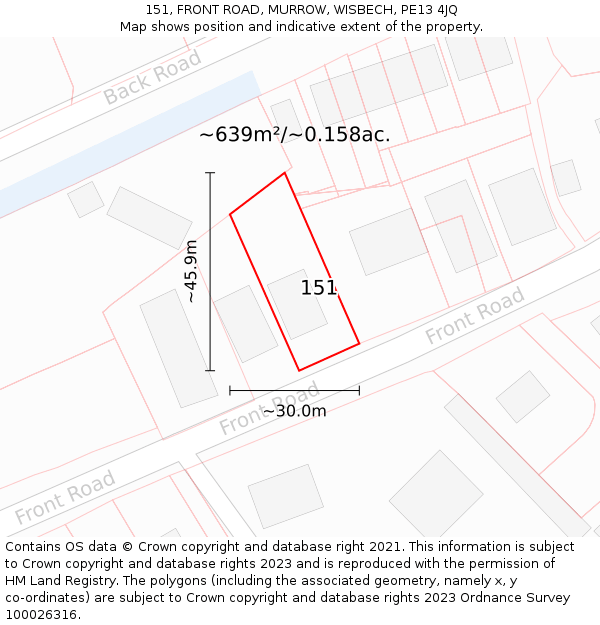 151, FRONT ROAD, MURROW, WISBECH, PE13 4JQ: Plot and title map