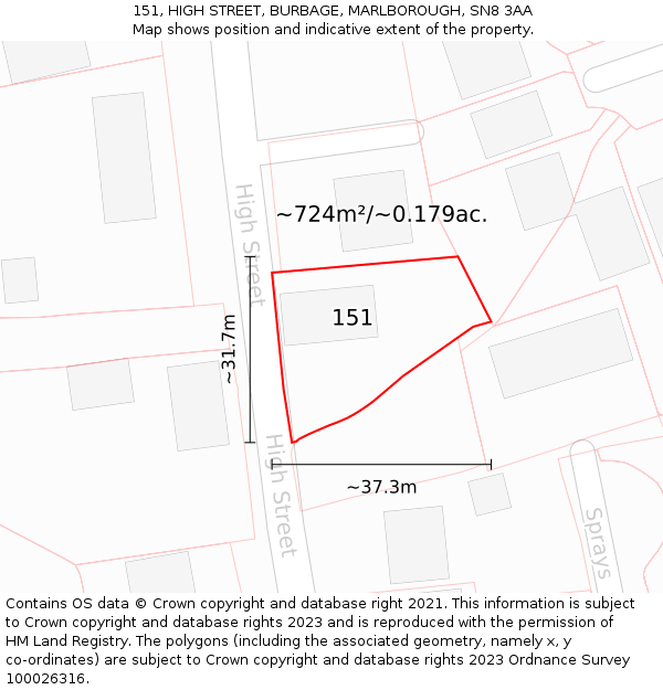 151, HIGH STREET, BURBAGE, MARLBOROUGH, SN8 3AA: Plot and title map