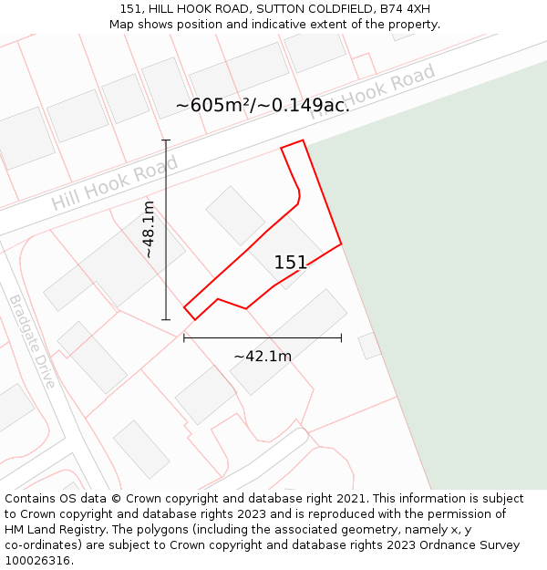 151, HILL HOOK ROAD, SUTTON COLDFIELD, B74 4XH: Plot and title map