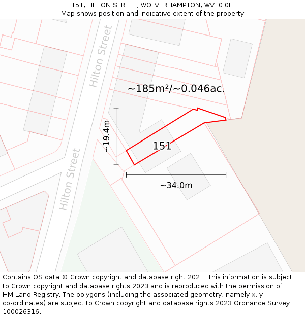 151, HILTON STREET, WOLVERHAMPTON, WV10 0LF: Plot and title map