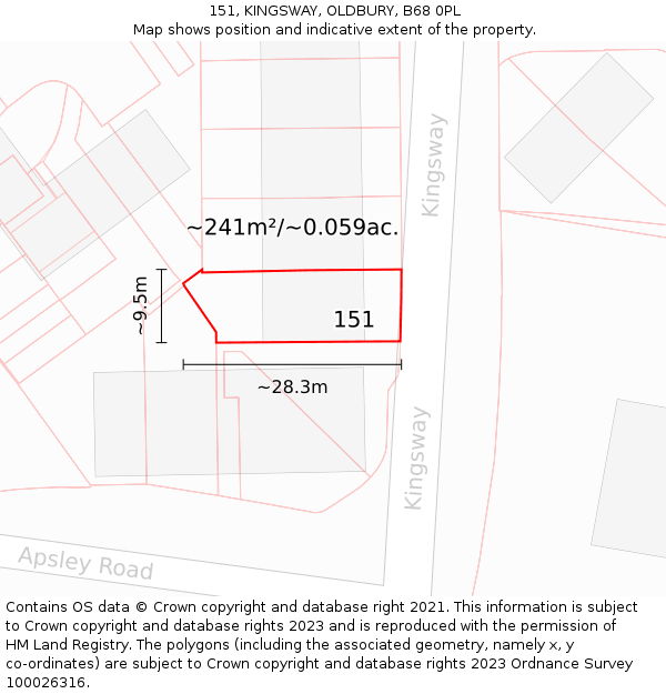 151, KINGSWAY, OLDBURY, B68 0PL: Plot and title map
