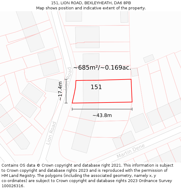 151, LION ROAD, BEXLEYHEATH, DA6 8PB: Plot and title map