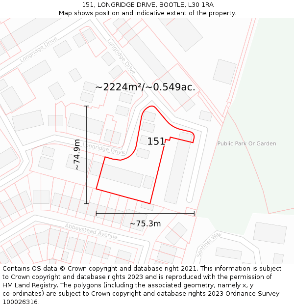 151, LONGRIDGE DRIVE, BOOTLE, L30 1RA: Plot and title map