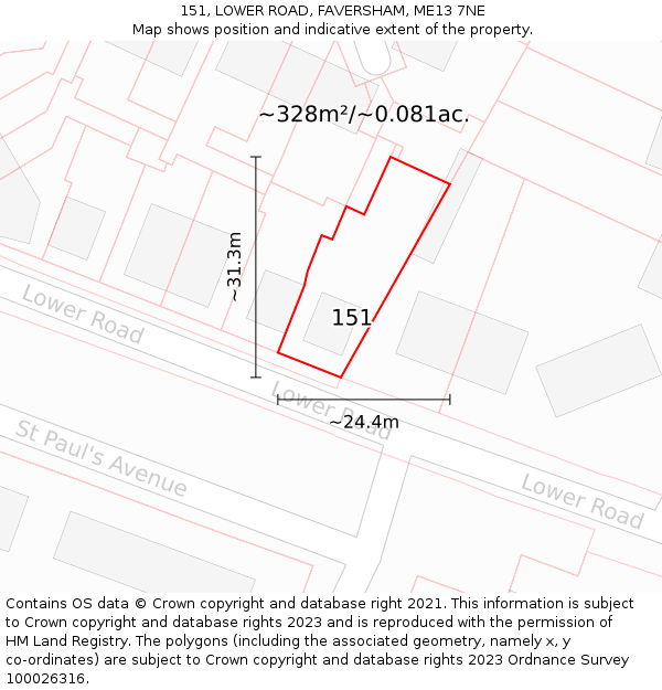 151, LOWER ROAD, FAVERSHAM, ME13 7NE: Plot and title map