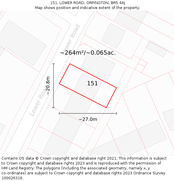 151, LOWER ROAD, ORPINGTON, BR5 4AJ: Plot and title map