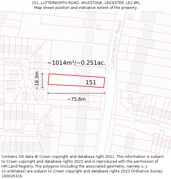 151, LUTTERWORTH ROAD, AYLESTONE, LEICESTER, LE2 8PL: Plot and title map