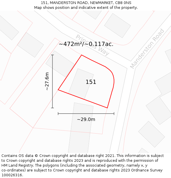 151, MANDERSTON ROAD, NEWMARKET, CB8 0NS: Plot and title map