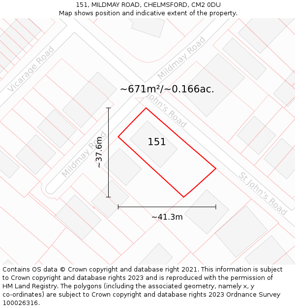 151, MILDMAY ROAD, CHELMSFORD, CM2 0DU: Plot and title map