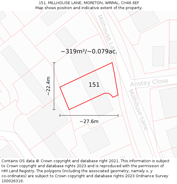 151, MILLHOUSE LANE, MORETON, WIRRAL, CH46 6EF: Plot and title map