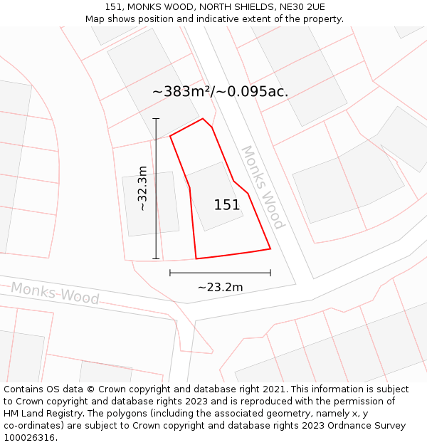 151, MONKS WOOD, NORTH SHIELDS, NE30 2UE: Plot and title map