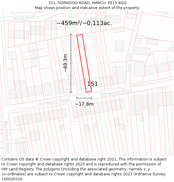 151, NORWOOD ROAD, MARCH, PE15 8QQ: Plot and title map