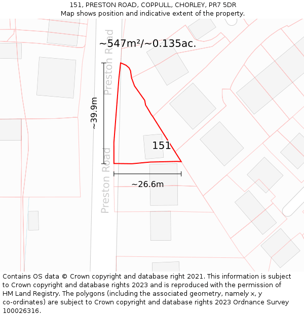 151, PRESTON ROAD, COPPULL, CHORLEY, PR7 5DR: Plot and title map