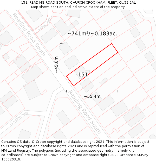 151, READING ROAD SOUTH, CHURCH CROOKHAM, FLEET, GU52 6AL: Plot and title map