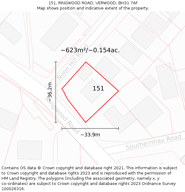 151, RINGWOOD ROAD, VERWOOD, BH31 7AF: Plot and title map
