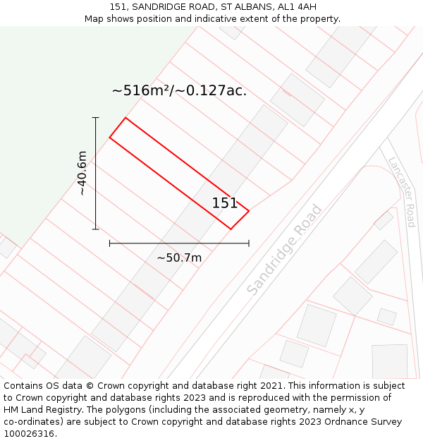 151, SANDRIDGE ROAD, ST ALBANS, AL1 4AH: Plot and title map