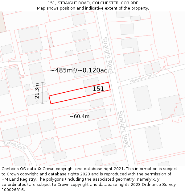 151, STRAIGHT ROAD, COLCHESTER, CO3 9DE: Plot and title map