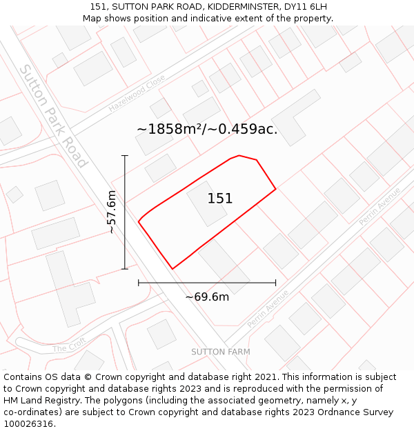 151, SUTTON PARK ROAD, KIDDERMINSTER, DY11 6LH: Plot and title map