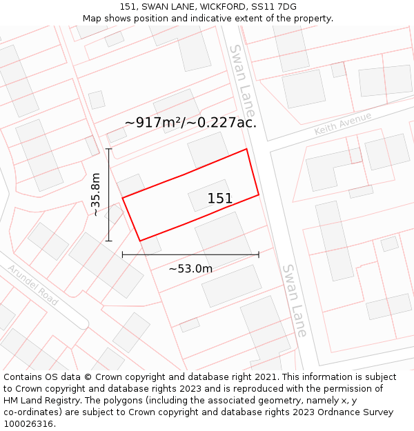 151, SWAN LANE, WICKFORD, SS11 7DG: Plot and title map