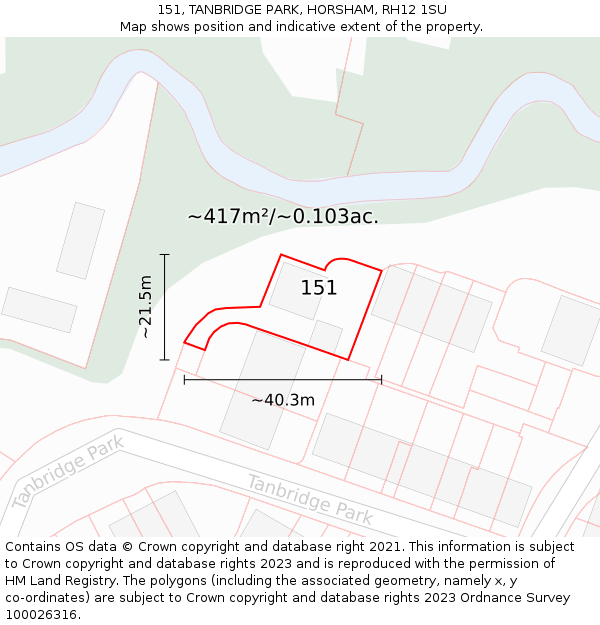 151, TANBRIDGE PARK, HORSHAM, RH12 1SU: Plot and title map