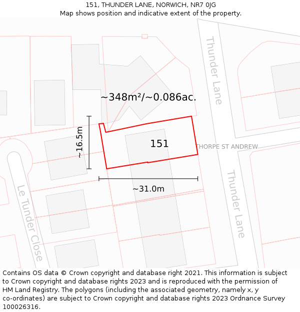 151, THUNDER LANE, NORWICH, NR7 0JG: Plot and title map